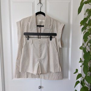 Linen Vest and Shorts Set, Oatmeal/Beige, Small